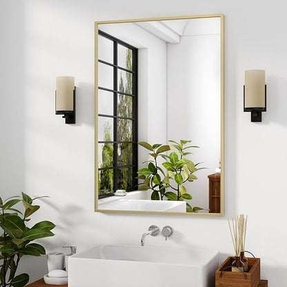 HARRITPURE 28"x20" Bathroom Mirror for Wall, Gold Framed Rectangle Mirror Aluminum Alloy Frame Wall-Mounted Horizontally/Vertically for Entryway/Bedroom/Vanity