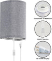Wall Sconces Set of Two, Fabric Shades Plug in Wall Sconces, 3 Color Temperature Switching Modern Wall Light Fixtures, Wall Lamp with Plug in Cord, On/Off Switch Wall Lights for Bedroom Porch (Grey)