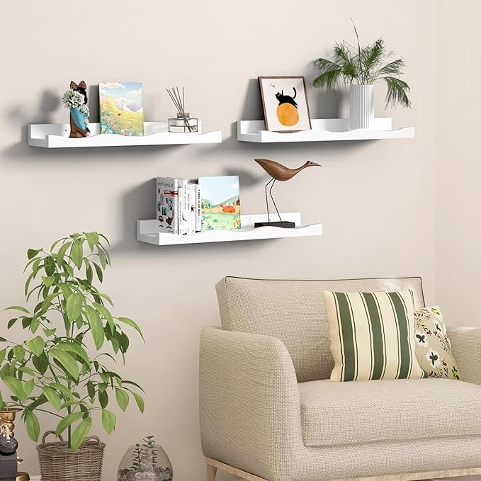 AZSKY Floating Bookshelf for Kids, Cloud Picture Ledge Shelf - White, 15.7 Inches, Nursery Book Shelves Set of 3, Floating Shelves Baby & Toddler Room Decor
