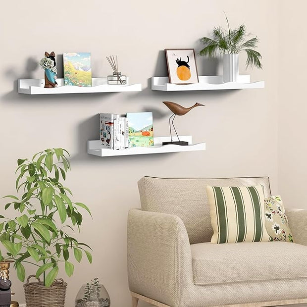 AZSKY Floating Bookshelf for Kids, Cloud Picture Ledge Shelf - White, 15.7 Inches, Nursery Book Shelves Set of 3, Floating Shelves Baby & Toddler Room Decor