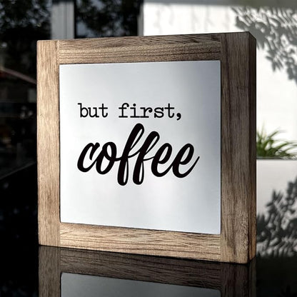 But First Coffee Decor Set - Wooden Box Signs for Home, Kitchen & Dining Room - Rustic Tabletop Decor for Coffee Lovers