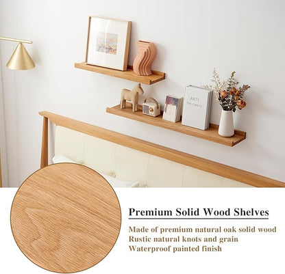 Oak Floating Shelves 12 Inch Wall Shelves for Decor and Storage, 6 Inch Deep Natural Solid Wood Shelf, Picture Ledge Shelf for Bedroom Bathroom Living Room KitchenLaundry Room