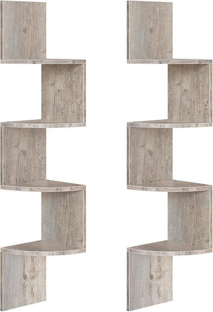 HOOBRO Corner Shelf Wall-Mounted, Set of 2 Floating Corner Shelves, 4-Tier Corner Bookshelves for Wall Decor in Living Room, Bedroom, Bathroom, Home Office, Greige BG25BJP201