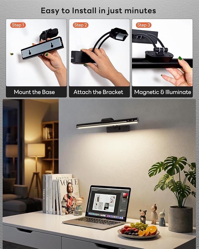 Magnetic Cordless Picture Light with Remote/Touch Control & Timer, 3CCT Dimmable, Angle Adjustable 16in Metal Wall Lights with 5000mAh Battery for Artwork, Painting, Portrait, Gallery, Photo, Black