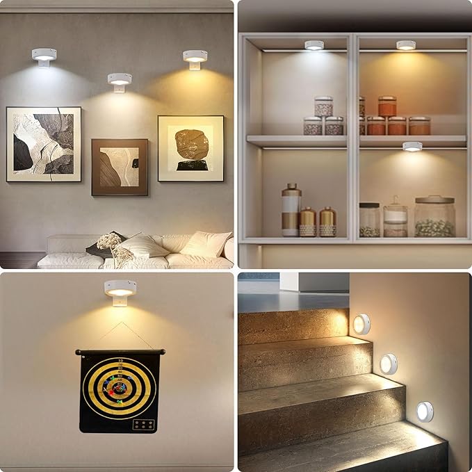 6 Pack Rechargeable Battery LED Picture Light,Wall Lights for Pictures with Remote Dimmable and Timer,3 Lighting Modes Magnetic Art Display Light for Paintings Battery Operated-White