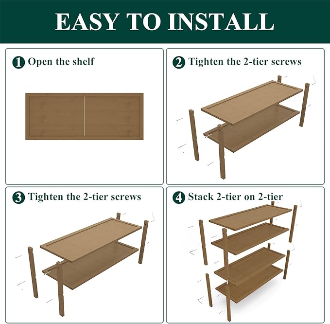 Smiry Bamboo Shoe Rack, 4 Tier Shoe Organizer for Entryway & Closet, Stackable Free Standing Storage Shelf for Shoes, Bags & Plants, Walnut