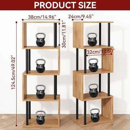 IBUYKE 5-Tier Tall Bookshelf,S-Shaped Geometric Bookcase, Wood Display Shelves with Storage,Modern Bookshelf for Living Room Bedroom, Home Office,Oak WBC015K