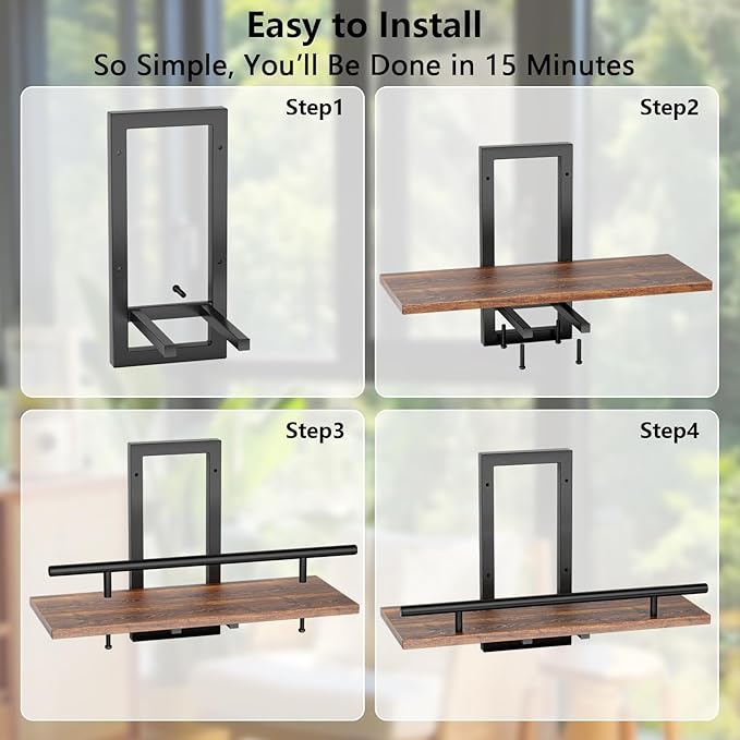 Floating Shelves for Wall to Hold Plants and Small Decor, 15.8 Inch Wall Mounted Shelves Set of 2, Easy to Mount Book Shelf for Bedroom, Living Room, Bathroom, Kitchen, Rustic Brown
