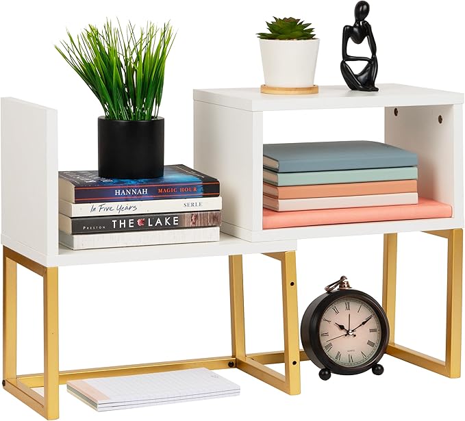 Mind Reader Floating Shelves, Wall-Mounted Office Organizers, Modern MDF Display Storage with Metal Rail, Metal. MDF, Set of 2, White