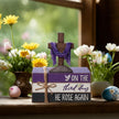 Geelin 4 Pcs Easter Lent Decorations for home, He Is Risen Wooden Sign Christian Tabletop with Cross and Scripture Theme for Table, Tiered Tray, Desk, Shelf, Faith Spring Decor