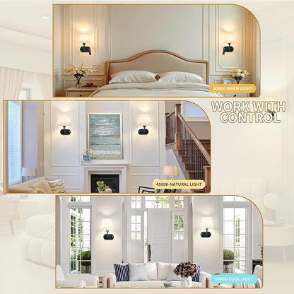 Battery Operated Wall Sconces Set of Two, Wireless Black Wall Lights with 10000mAh RGB Rechargeable Bulb and Remote Control, Sconces Wall Decor for Bedroom Living Room 11.2 in