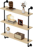 3-Tier Industrial Pipe Floating Shelf – Rustic 36 inch Wood Wall-Mounted Storage Shelf for Kitchen Office,Bathroom & Home Decor -White Oak
