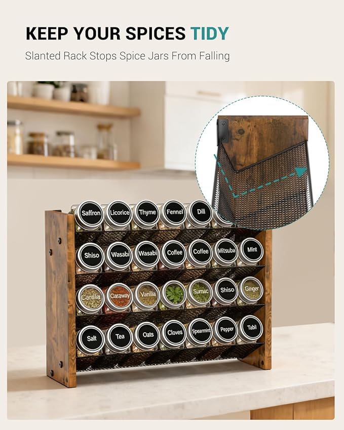 NESAPTO Spice Rack Organizer for Cabinet, Wooden 4 Tier Vertical Seasoning Organizers for Kitchen Pantry, Countertop/Wall Mount, Holds 28 Spice Jars (No Jars Included), 14