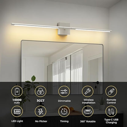 L LOHAS LED Battery Operated Wall Sconces Set of 2, Battery Wall Sconce 10000mAh, Nickel Rechargeable Sconces 3CCT, 31.6 Inch Wireless Wall Lights, Sconce Wall Decor for Bedroom, Living Room