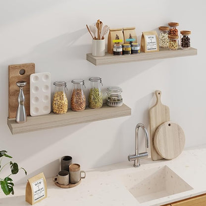 Fun Memories Floating Shelves for Wall, 36Inch Floating Shelves Set of 2, Hanging Shelf with Invisible Brackets, Bathroom Shelves for Living Room, Bedroom, Kitchen-Grey