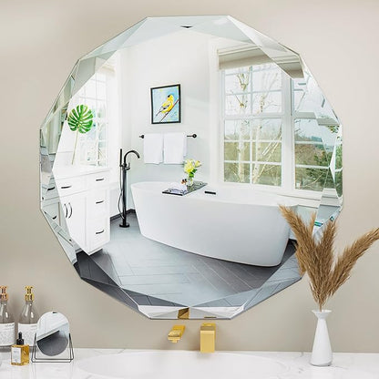 Suidia Bathroom Mirror, 30"x 30" Wall Mirror, Frameless Bathroom Mirror with Beveled Edge for Bedroom, Living Room, Entryway, Hallway, Round Shape