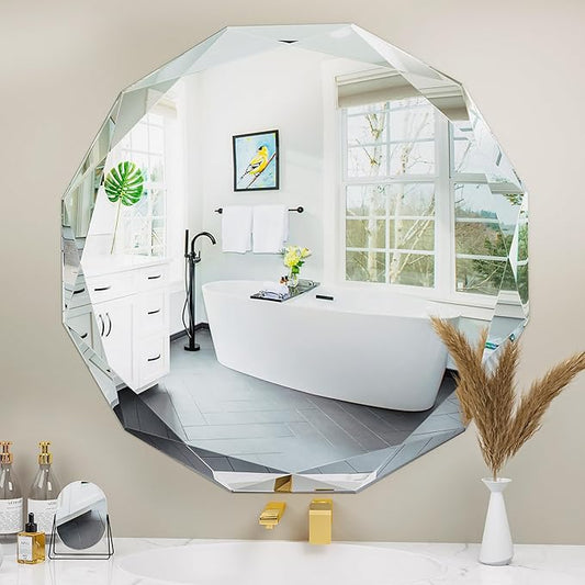 Suidia Bathroom Mirror, 30"x 30" Wall Mirror, Frameless Bathroom Mirror with Beveled Edge for Bedroom, Living Room, Entryway, Hallway, Round Shape