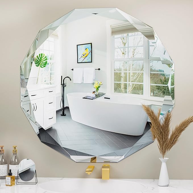 Suidia Bathroom Mirror, 30"x 30" Wall Mirror, Frameless Bathroom Mirror with Beveled Edge for Bedroom, Living Room, Entryway, Hallway, Round Shape