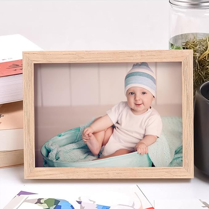 4x6 Picture Frame, OAK Wood Photo Frame with Perspex Glass for Vertical or Horizontal Tabletop Wall Display for Photos, Paintings, Posters, Artwork, Birthday Christmas Gift, Set of 2