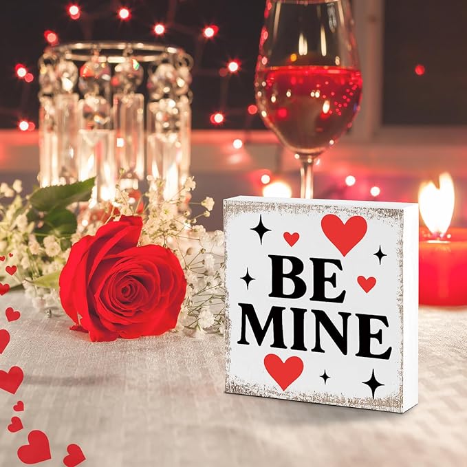 Valentines Desk Decor, Valentine's Day Home Office Table Sign for Wife Daughter from Dad Husband, Valentine Gifts Decorations for Porch Tiered Tray Shelf Party, Be Mine