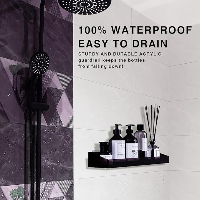 Acrylic Wall Mount Organizer, Self Adhesive Shelves, No Drilling Hang Walls, for Bathroom, Kitchen, Living Room - Dark Brown