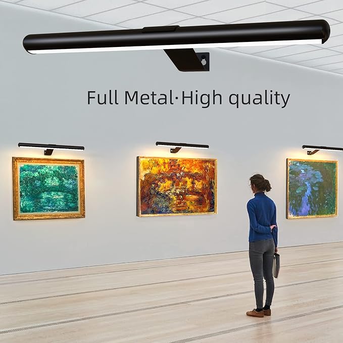 Wireless Picture Light 16inch Rechargeable Battery Painting Light Full Metal with Remote, Led Accent Art Display Light for Wall with Dimmer and Timer for Artwork Portrait Dartboard