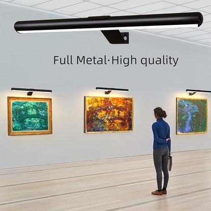 Wireless Picture Light 16inch Rechargeable Battery Painting Light Full Metal with Remote, Led Accent Art Display Light for Wall with Dimmer and Timer for Artwork Portrait Dartboard