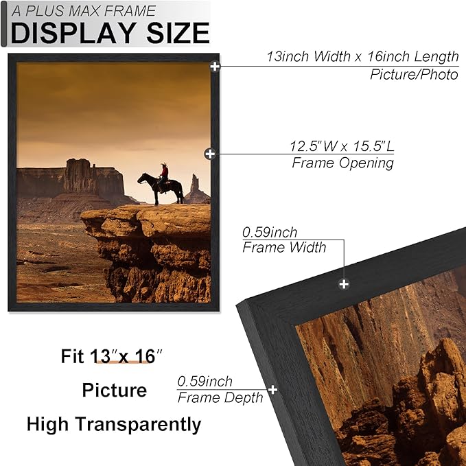 A PLUS MAX 13x16 Picture Frame Set of 6, Black Engineered Wood Frame for 13 x 16 Inch Picture Poster Photo, Light Weight 13 by 16 Frame with Wood-grain for Wall - 6 Pack/Black/13 x16