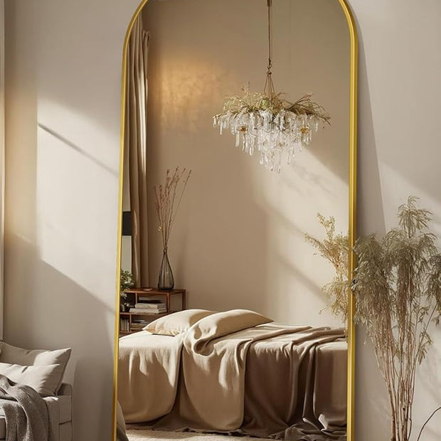 Antok 71" x28” Arched Full Length Floor Mirror, Gold Aluminum Frame, Free Standing/Wall Mount/Leaning for Bedroom, Living Room, Dressing Room