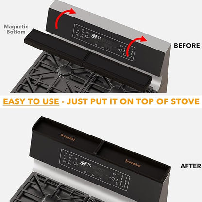 SpaceAid 30" Wide Kitchen Shelf Organizer for Stove, Magnetic Bamboo Spices Shelf for Home Stove Kitchen Storage Organization (Fit for Flat Top Only, Black)