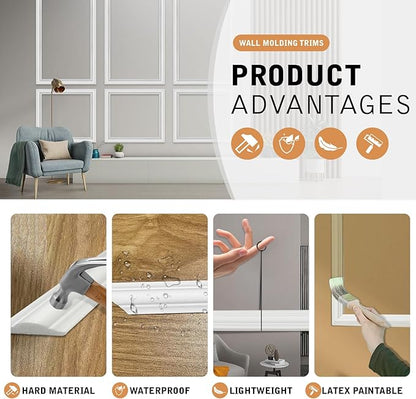 3 Set Peel and Stick Wall Molding Kit Pre Cut White 3D Wall Molding Kit Self Adhesive Wainscoting Panels for Hallway Living Room Bedroom Home Accent Walls Decor