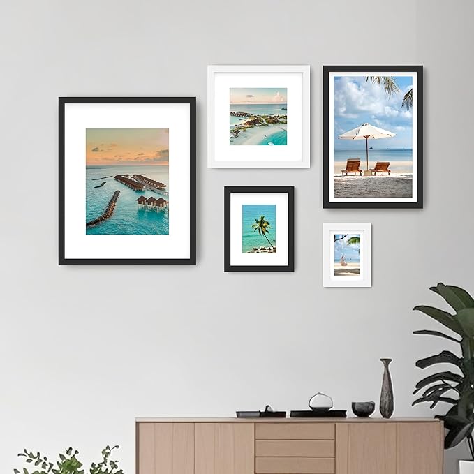 FrameWorks 12x12 mat to 8x8 Classic Wooden Picture Frames Tempered Glass/White / 6-Pack