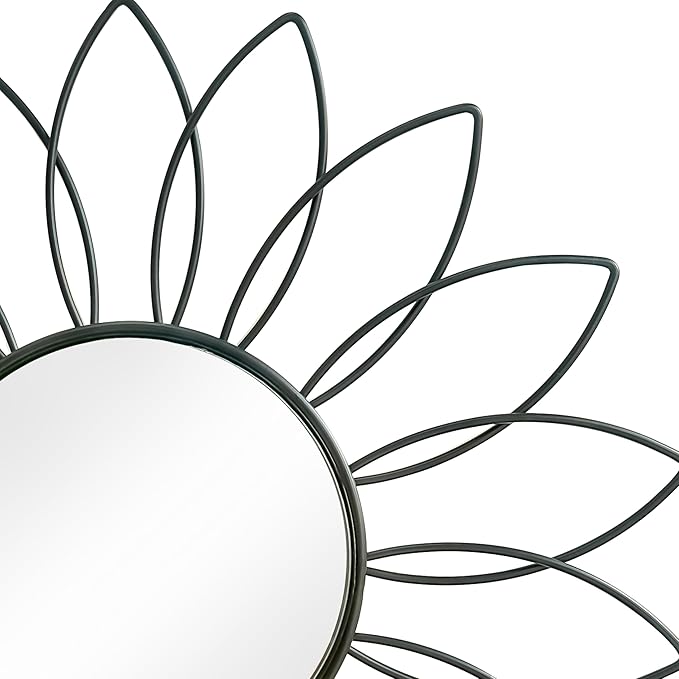 3 Pack Metal Mirrors for Wall Sunburst Wall Mirrors Home Décor Decorative Hanging Wall Art for Living Room Bedroom Entryway (Black2, Flowers)