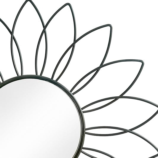 3 Pack Metal Mirrors for Wall Sunburst Wall Mirrors Home Décor Decorative Hanging Wall Art for Living Room Bedroom Entryway (Black2, Flowers)