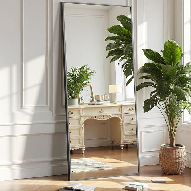 OLIXIS Full Length Mirror for Bedroom, 58"x19" Full Body Mirror with Stand, Hanging or Leaning for Wall, Aluminum Alloy Thin Frame Floor Standing for Living Room, Long, Black