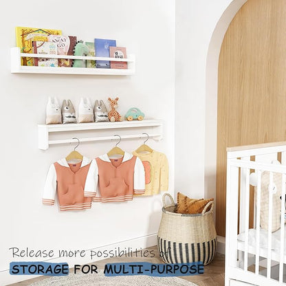 White Toddler Wall Bookshelf for Kids Room, 36 Inch Long Floating Nursery Book Shelves for Wall, Wide Hanging Bookshelves for Baby Girl Boy Childrens Kid Bedoom Playroom -Set of 3