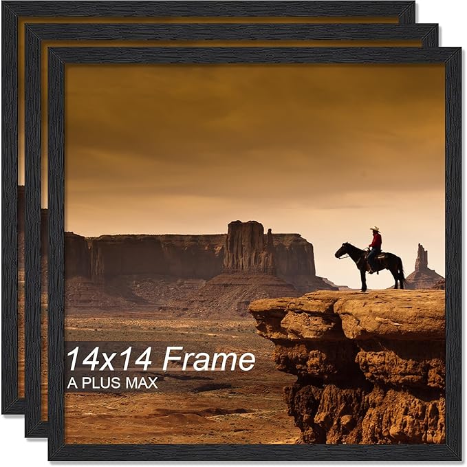 A PLUS MAX Square 14x14 Frame Set of 3, Black Engineered Wood Picture Frame for 14 x 14 Picture Poster Photo, Light Weight 14by14 Frame with Wood-grain for Wall - 3 Pack/Black/14 x14