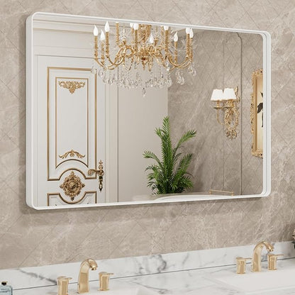 LOAAO 48x32 Inch White Metal Framed Bathroom Mirror for Wall, White Bathroom Vanity Mirror Farmhouse, Large Rounded Rectangle Mirror, Anti-Rust, Tempered Glass, Hangs Horizontally or Vertically