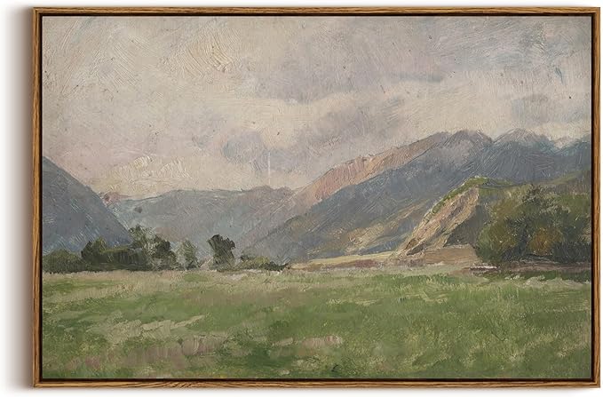 InSimSea Framed Canvas Wall Art Vintage Decor, Prairie Mountain Landscape Paintings, Large Prints, Farmhouse Decor, Natural Scenery Hanging Wall Decorations for Living Room Bedroom, 20