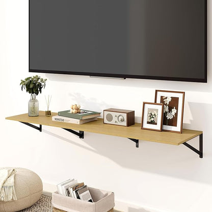 Fun Memories Floating Shelves for Wall, 12 Inch Deep Floating Shelves Set of 2, 16W x 12D Large Wall Shelf with Sturdy Metal Brackets for Living Room, Bathroom, Bedroom and Kitchen, Oak