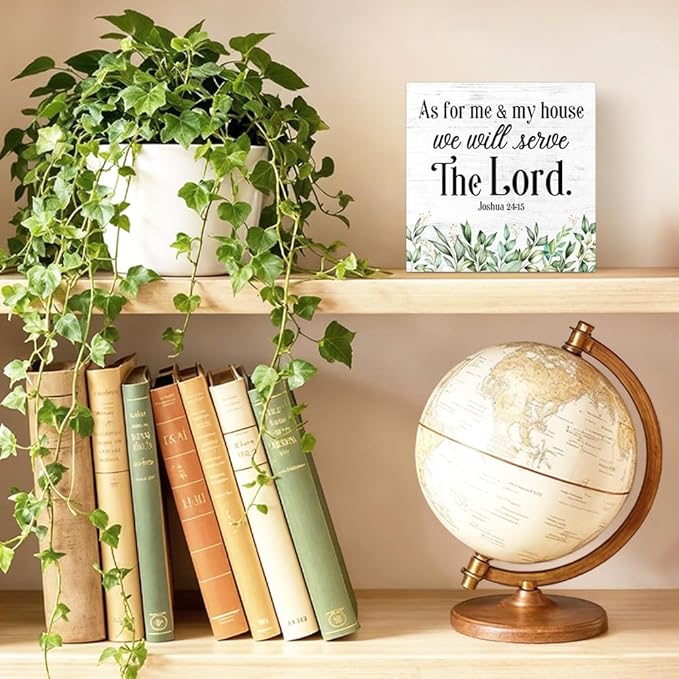 As for Me And My House We Will Serve The Lord Wood Block Plaque Box Sign for Home Living Room Coffee House Bar Shelf Table Decoration, Joshua 24:15 Christian Decor Gifts for Family Friend