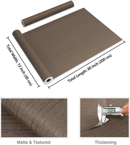 CRE8TIVE Dark Brown Grasscloth Peel and Stick Wallpaper Textured Grass Cloth Contact Paper for Cabinets Self Adhesive Removable Linen Fabric Contact Paper Brown Wallpaper for Bedroom Bathroom 12"x80"
