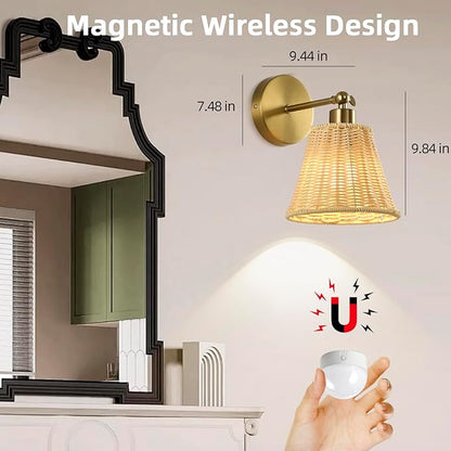 Battery Operated Wall Sconce Set of Two, Rechargeable Wall Sconces with Remote RGB 15 Colors Dimmable, Farmhouse Boho Wall Lights for Bedroom Living Room Entryway