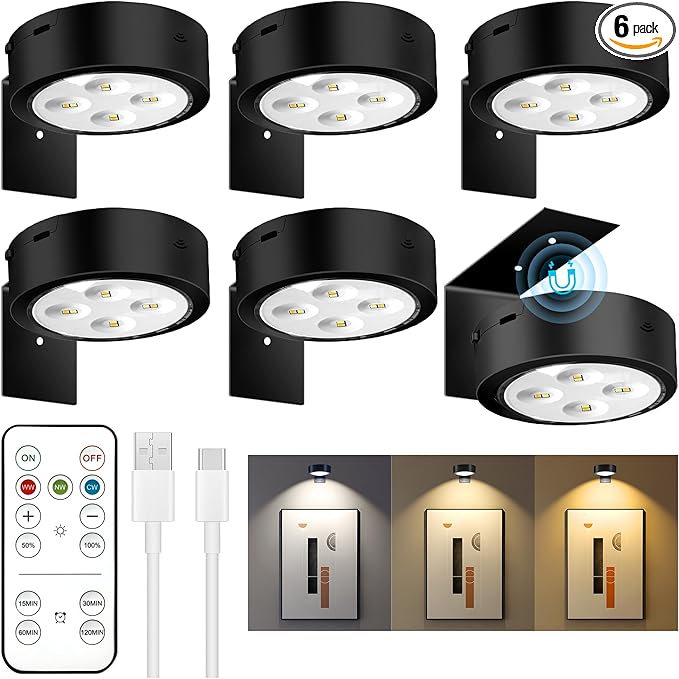 maylit 6 Pack Rechargeable Picture Lights, Battery Operated Sconces for Wall, Art Lighting for Paintings Wireless, Cordless Lights for Gallery Painting Picture Frame Photo Wall Poster Room Decor