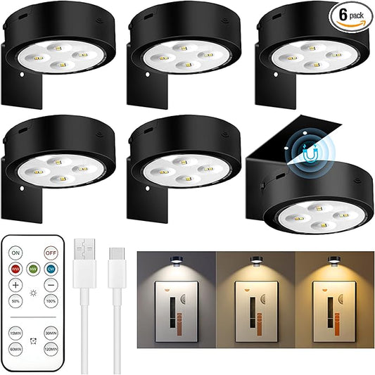 maylit 6 Pack Rechargeable Picture Lights, Battery Operated Sconces for Wall, Art Lighting for Paintings Wireless, Cordless Lights for Gallery Painting Picture Frame Photo Wall Poster Room Decor