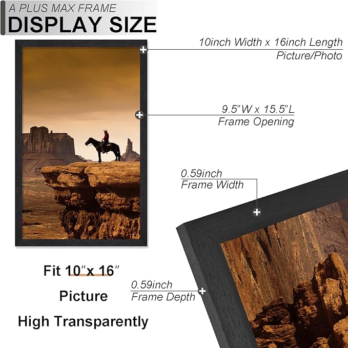 A PLUS MAX 10x16 Picture Frame Set of 6, Black Engineered Wood Frame for 10 x 16 Inch Picture Poster Photo, Light Weight 10 by 16 Frame with Wood-grain for Wall - 6 Pack/Black/10 x16