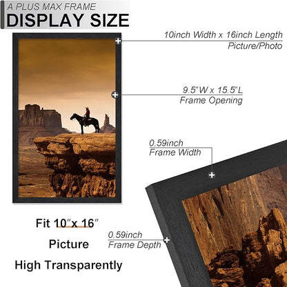 A PLUS MAX 10x16 Picture Frame Set of 6, Black Engineered Wood Frame for 10 x 16 Inch Picture Poster Photo, Light Weight 10 by 16 Frame with Wood-grain for Wall - 6 Pack/Black/10 x16