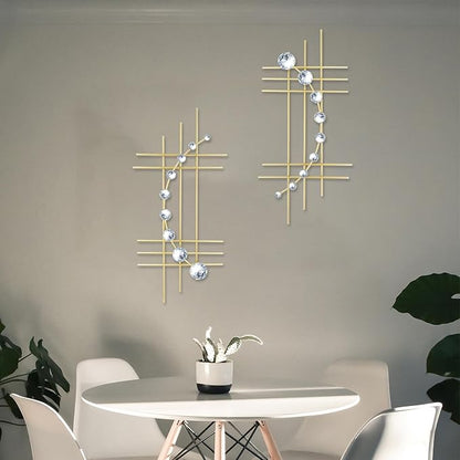 ZEXUIRU 2 Pack Gold Abstrac Wall Decor – Metal Crystal Wall Art with Sparkling Rhinestones, 16.5’’/24 Inch Wall Hanging Set for Living Room Bedroom Bathroom – Modern Bling Home Decorations