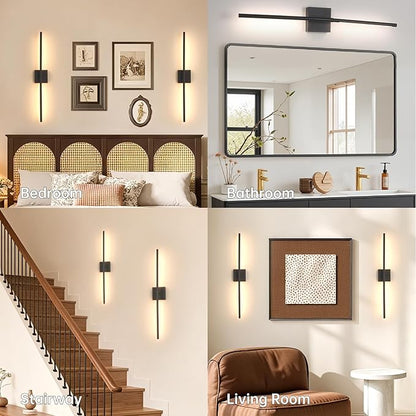 Battery Operated Wall Sconce Set of 2, 10400mAh Rechargeable Wall Lights, 3000K-6000K Dimmable, 350°Rotate, Indoor Wall Sconces with Remote for Bedroom Living Room Bathroom, Black, 31.5 Inch