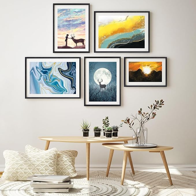 puthiac 11x17 Solid Oak Wood Picture Frame, Fits 8x12 with Mat or 11x17 Without Mat, Wall Display Only, Vertical or Horizontal, Plexi Front, 3 Pack, Black